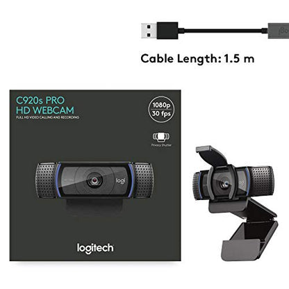 Logitech C920S HD Pro Webcam, Full HD 1080p/30fps Video Calling, Clear Stereo Audio, Light Correction, Privacy Shutter, Works with Skype, Zoom, FaceTime, Hangouts, PC/Mac/Laptop/Tablet/Xbox | Full HD 1080p/30fps Video, Dual Stereo Mics, HD Autofocus, Auto
