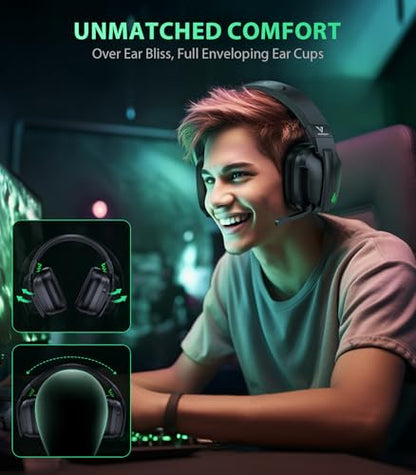 Vakedy Wireless Gaming Headset for PS5, PS4 & PC, 20ms Ultra-Low Latency, 2.4GHz USB & BT 5.4, Noise Canceling Mic, 50H Battery, Compatible with Switch, Mac & Mobile, Ideal for Fortnite & Call of Duty - color: Obsidian Black