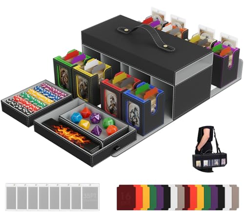 Cortile Commander Deck Box for MTG 800+ Double Sleeved Cards Storage- 11 IN 1 Trading Cards Storage Box 8-Deck Modular Card Case and 3 Dice Trays, Handle & Shoulder Strap for TCG/PTCG/EDH, Multicolour - color: Multicolour, style: 8-Deck Modular Case