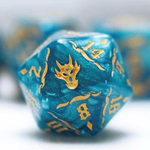 generic dice Set for Dungeon and Dragons D&D MTG 7-Die RPG Polyhedral Dice ，D20 D12 D10 D8 D6 D4 D%(Byan) - color: Byan