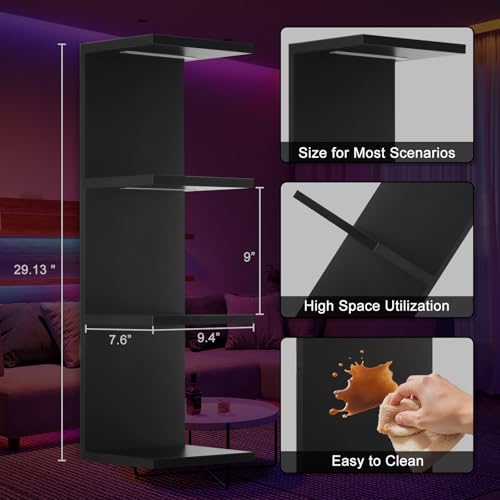 4 Tier RGB Wall Shelf, Black | Gaming Shelf with Remonte Control, Lack Shelves with Light for Bedroom,Easy to Install Cosmetic & Display Modern Shelf - color: 4r-black