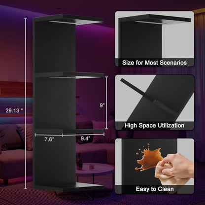 4 Tier RGB Wall Shelf, Black | Gaming Shelf with Remonte Control, Lack Shelves with Light for Bedroom,Easy to Install Cosmetic & Display Modern Shelf - color: 4r-black