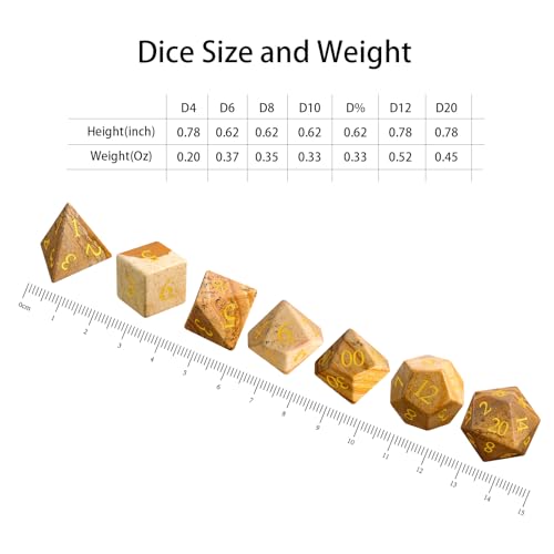 LUCKY-M Stone Dice Set D&D, Gifts for Mom Polyhedral Gemstone Dice for Dungeons and Dragons, RPG Dice Sets D&D Accessories 7 PCS (Picture Stone) - color: Gem-picture Stone