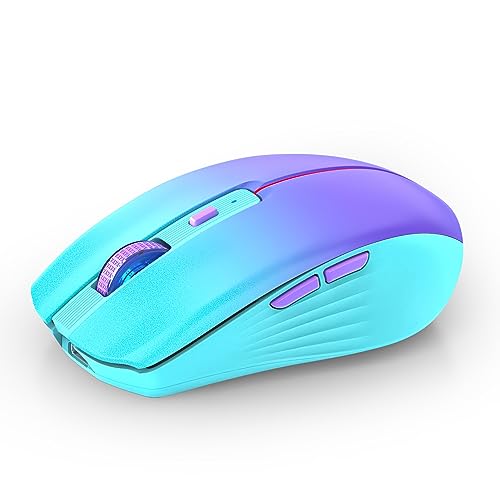 RAPIQUE Bluetooth Wireless Mouse, Rechargeable Slient Multi-Device Computer Mice (Tri-Mode: BT1/2+2.4Ghz) with USB Receiver, Ergonomic Cordless Mouse for Laptop/MacBook/PC/iPad(Mint Green to Purple) - color: Gradient Mint Green to Purple