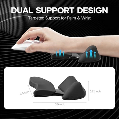 Ergonomic Wrist Rest for Mouse, Dual Palm-Wrist Support, Black | Curved Design for Wrist Pain Relief, Lightweight Portable, Glides Smoothly with Hand and Mouse
