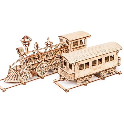 Wood Trick Toy Train Set 3D Wooden Puzzles for Adults to Build | [405 Parts] Locomotive w/ Railway Track - Engineering DIY Wooden Model Kit for Adults to Build