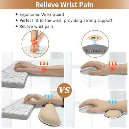 Beige Leather Desk Pad and Keyboard Wrist Rest, 31.5"x15.7" | 3in1 Mouse pad + Keyboard Wrist Rest + Mouse Wrist Rest, Non-Slip Waterproof Desk Writing Pad for Office and Home - color: Beige-wrist Rest, size: 31.5" x 15.7"
