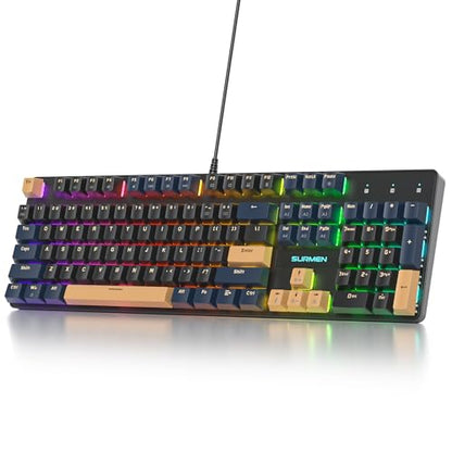 surmen Full Size Creamy Keyboard with Number Pad, 104 Keys RGB Wired Mechanical Gaming Keyboard Backlit with PBT Keycaps Linear Red Switch for Laptop Desktop PC Gamers（104 Blue Samurai B） - color: 104 Blue Samurai B
