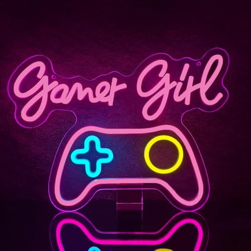 Gamer Neon Sign,Gaming Neon Sign for Gamer Room Decor LED Lights Girl's Bedroom Wall Decor Gamepad Dimmable Neon Gaming Sign for Party Decorations Girl Gifts USB Powered(15.4"*11.4") - style: Game Girl