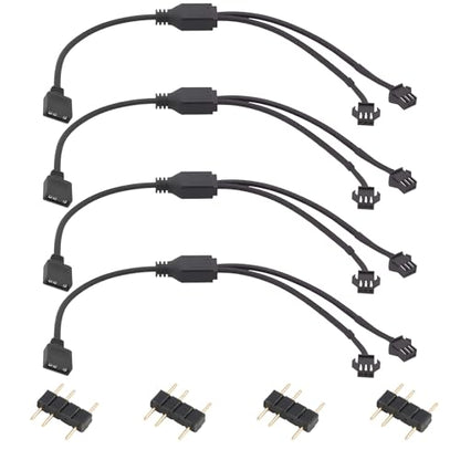 4 Pack ARGB 1 to 2 Extension Cable, 3-Pin to SM 3-Pin Female Adapter with Adapter pin, 5V Addressable RGB Extension Cable for PC Fans and LED Strips, Motherboard Sync (0.98 FT/ 30 CM Each) - color: 1-to-2 5V 3pin female to female