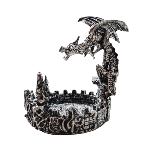 Antique-Style Composite Dragon Display Tray (Zinc Alloy & Resin) – Premium Edition & DND Dice Tray - color: Antique Silver