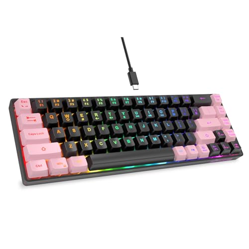 GEODMAER 65% Gaming Keyboard, LED Backlit, Ultra-Compact Anti-Ghosting No-Conflict 68 Keys Membrane Gaming Wired Keyboard for PC Laptop Windows Gamer(Black-Pink) - color: Black-Pink