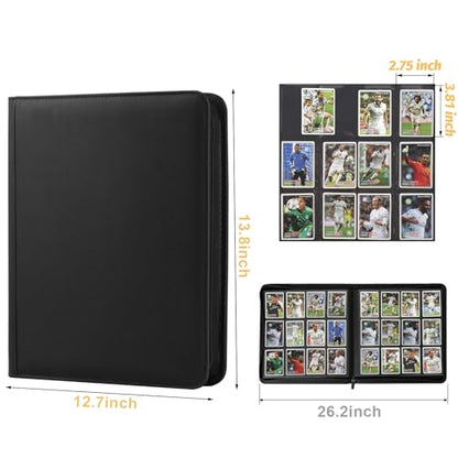 12 Pocket Ringless Side Loading Trading Card Binder, 720 Cards PU Fixed Page Zipper Card Album for TCG Sports Game Cards, Not Fit Top Loaders (Black) - color: 12 Pocket 720 Diamond Black