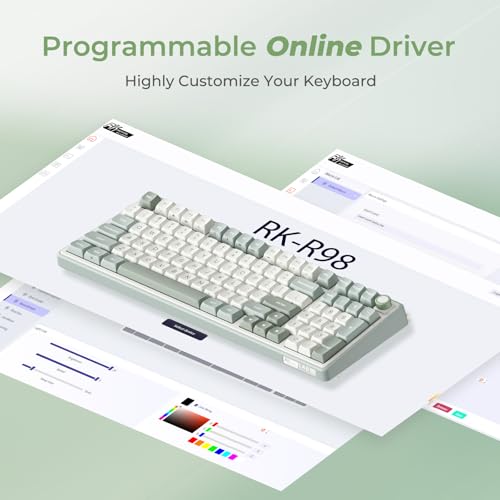 RK ROYAL KLUDGE R98 Pro Wired Mechanical Keyboard, RGB PC Gaming Keyboard with Number Pad and Volume Knob, Gasket Mount, MDA Profile PBT Keycaps, for Win/Mac, Hot Swappable Linear Cream Switch - color: Cyan, size: Hot Swappable Cream Switch