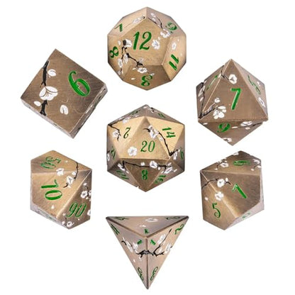 UDIXI Metal DND Dice Set, 7PCS Metal Polyhedral Dice Set Bronze for D&D RPG | White Flower, Metal Case Packaging, Heavy Metal Dice, D&D Gift, for Dungeons and Dragons Role Playing Games Tabletop Games - color: Flower/Bronzegreen