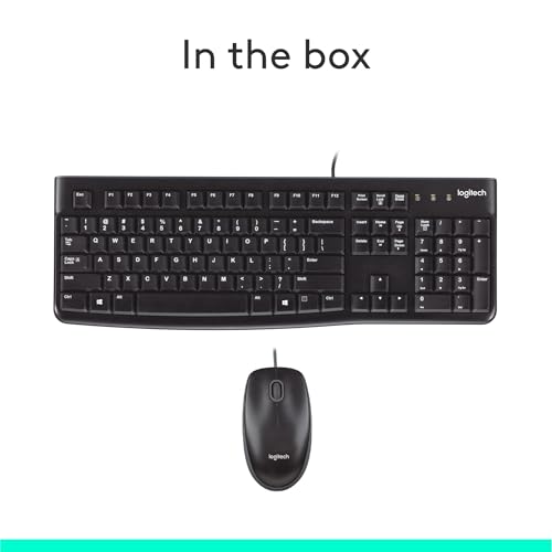 Logitech MK120 Full Size Wired Keyboard and Mouse Combo - Black | Full size wired keyboard, optical wired mouse, USB plug-and-play, Windows only, pc and laptop compatible