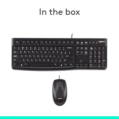 Logitech MK120 Full Size Wired Keyboard and Mouse Combo - Black | Full size wired keyboard, optical wired mouse, USB plug-and-play, Windows only, pc and laptop compatible