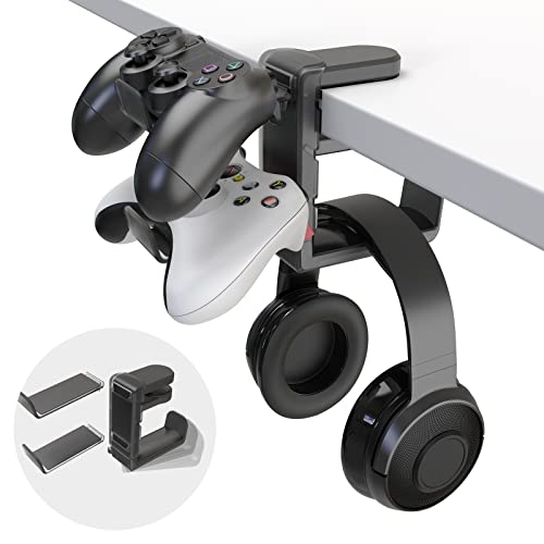 3-in-1 Headset&Controller Holder - EURPMASK Upgraded PC Gaming Headset Stand, Adjustable Clamp-on Headphone Holder,Headphone Controller Hook Under Desk w/ 360 Degree Swivel&Cable Clip Organizer-Black - color: Black Pro