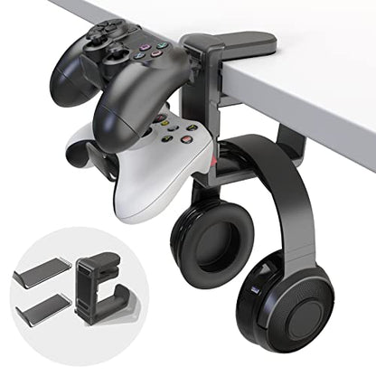 3-in-1 Headset&Controller Holder - EURPMASK Upgraded PC Gaming Headset Stand, Adjustable Clamp-on Headphone Holder,Headphone Controller Hook Under Desk w/ 360 Degree Swivel&Cable Clip Organizer-Black - color: Black Pro