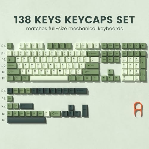 dagaladoo Double Shot PBT keycaps Green, Cherry Profile Keyboard Keycaps | 138-keys full size key caps, Custom keycaps for 60% 65% 75% 100% Cherry-MX switch Mechanical Keyboard（Matcha) - color: Matcha Green