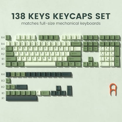 dagaladoo Double Shot PBT keycaps Green, Cherry Profile Keyboard Keycaps | 138-keys full size key caps, Custom keycaps for 60% 65% 75% 100% Cherry-MX switch Mechanical Keyboard（Matcha) - color: Matcha Green