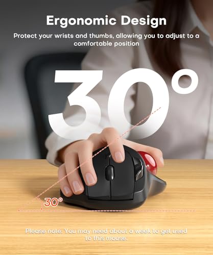 Ergonomic Wireless Trackball Mouse, Bluetooth & 2.4G Multi-Device Computer Mouse, 5 Adjustable DPI Thumb-Controlled Quiet Mice for Mac, Laptop, PC, Windows - Red - color: Red