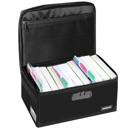 JUNDUN Index Card Holder with Lock,Collapsible Fireproof Index Card Box fits 1200 5x8-Inch Flash Cards - Business, Recipe, or Note Card Storage Boxes - Black - color: black, size: 5x8" without dividers