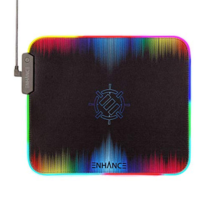 ENHANCE Small Mouse Pad with LED Lighting (13.3 X 10.8 inches) - Gaming Mouse Pad Desk Mat with 7 Color Options, 3 Lighting Effects, Smart Control Button, Non-Slip Rubber Grip - Multicolor - color: Multicolor and Black
