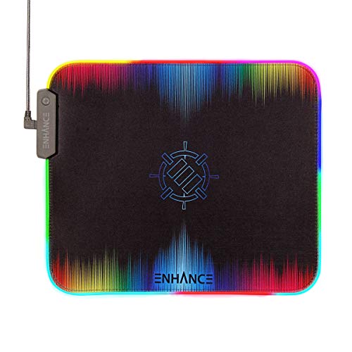 ENHANCE Small Mouse Pad with LED Lighting (13.3 X 10.8 inches) - Gaming Mouse Pad Desk Mat with 7 Color Options, 3 Lighting Effects, Smart Control Button, Non-Slip Rubber Grip - Multicolor - color: Multicolor and Black