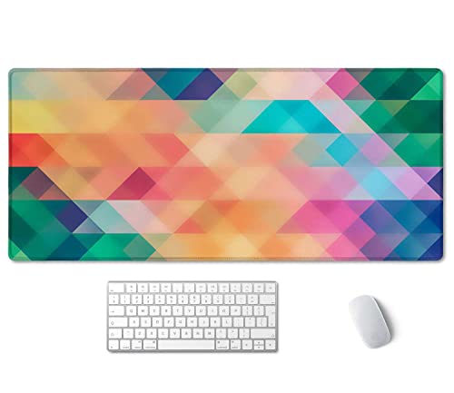 SSOIU Colorful Triangles Print Extended Gaming Mouse Pad (35.5x15.7 in), Large Non-Slip Rubber Base Mousepad with Stitched Edges, Waterproof Keyboard Mouse Mat Desk Pad for Work, Game, Office, Home - color: Colorful Triangles Print