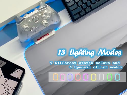 JMIYAV White RGB Gaming Mouse Pad 31.5x12 Inch PC XL Large Extended Glowing Led Light Up Desk Pad Non-Slip Rubber Base Computer Cute Mousepad Mat Desk Accessories Gaming Setup 89-2 - color: Grayline Ridges
