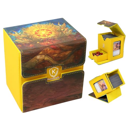 Katomula Card Deck Box for MTG Commander, Trading Cards Case Holds 100 Double-Sleeved Cards with Commander Display and Dice Tray-Plains - style: Plains