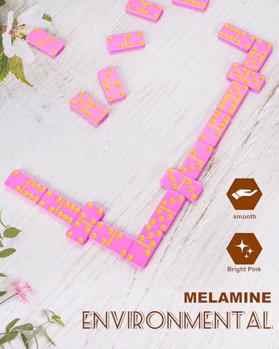 KAILE Pocket Domino Set – Mini Pink Dominoes with Gift Box & Ribbon, Bright Colors, Travel-Friendly Game for Kids & Adults, Idea, Portable Double-Six Set