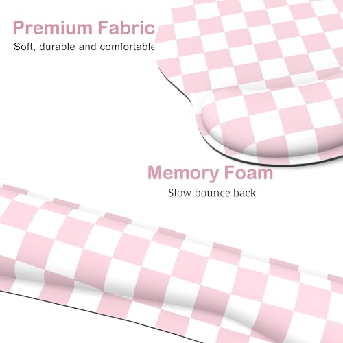Ergonomic Mouse Pad with Wrist Rest and Keyboard Wrist Rest, Mousepad and Wrist Rest for Computer Keyboard, Pain Relief, Non-Slip Base, Mouse Pad with Wrist Support for Gaming, Office, Pink Checkered - color: Pink Checkered