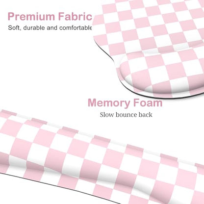 Ergonomic Mouse Pad with Wrist Rest and Keyboard Wrist Rest, Mousepad and Wrist Rest for Computer Keyboard, Pain Relief, Non-Slip Base, Mouse Pad with Wrist Support for Gaming, Office, Pink Checkered - color: Pink Checkered
