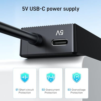 4 Port USB 3.0 Hub 5FT Long Cable, USB Extension Data Cable USB Dock Extender for Desktop PC Laptop, 5Gbps with 5V USB-C Power Supply - size: 5 FT