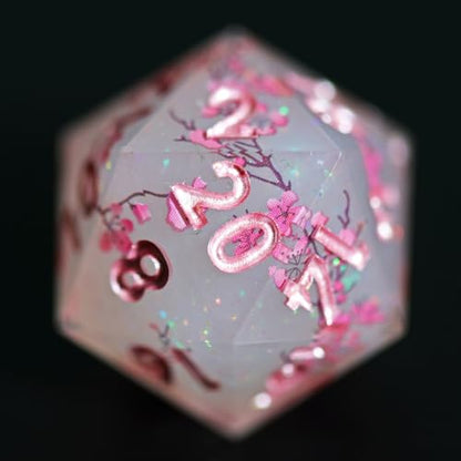 DND Resin Sharp Edge Roleplaying Polyhedral Dice Set,for RPG MTG Dungeons and Dragons Sakura Handmade Dice Set - color: Sakura Whisper