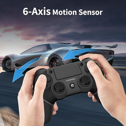 Wireless Controller Compatible with PS4/Pro/Slim, Black ps4 controller with Dual Vibration, 1000mAh Battery, 6-Axis Motion Sensor, Built-in Speaker & 3.5mm Headphone Jack, Charging Cable (Black) - color: Black