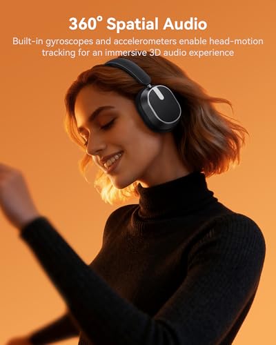 Hybrid Active Noise Cancelling Headphones, 120H Playtime Bluetooth Over Ear Headphones, Bluetooth 6.0 Wireless Headset with Display, 6 ENC Mic, Hi-Res Audio, Transparency Mode for Travel Game Black