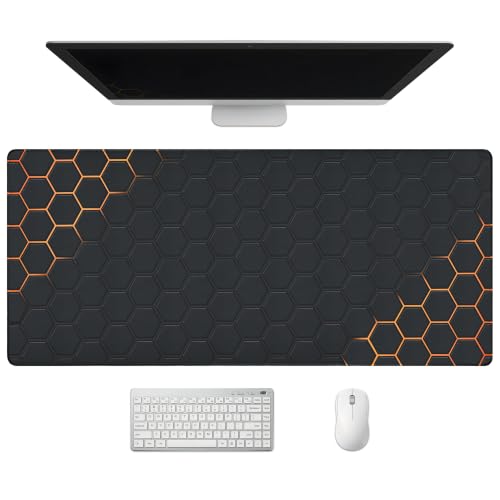 Extended Honeycomb Desk Mat, XXL Large Gaming Mouse Pad, Gold Glowing Pattern Stitched Edges Waterproof Non-Slip Rubber Base for Computer Keyboard Laptop Work Home Office 35.4"x15.7" - color: Black Gold Honeycomb, size: 35.4" x 15.7"