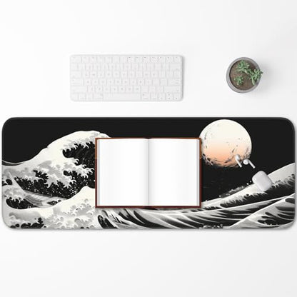 Gaming Mouse Pad, Japanese Mouse Pad, Non-Slip Rubber Base, for Laptop, Office and Home, 31.5x11.8 Inch Desktop Waterproof Desk Pad, Ocean Wave Anime Black Gaming - color: Kanagawa Kuroshio
