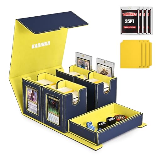 Kabinka MTG Commander Deck Box, Holds 400+ Double-Sleeved Cards | 5-in-1 Card Deck Box, Patented Design, Magnetic Detachable Card Case with Dice Tray, Fits Magic / TCG Cards (Blue Yellow) - color: Blue Yellow