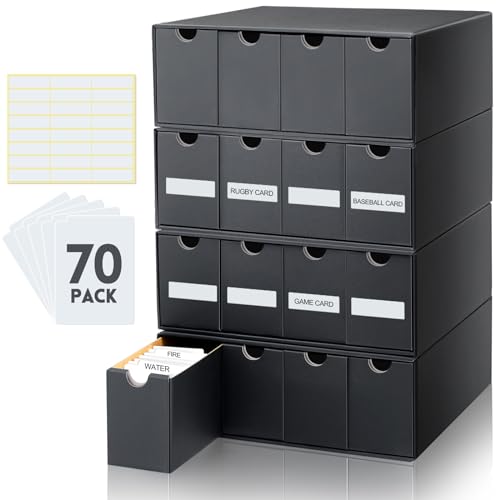 Cholemy Trading Card Storage Box Card Organizer 15000+ with 70 Cardboard Storage Divider, Label Sticker for Collection Compatible with Tcg, Sport Cards(4 Row, 4 in A Row,Black) - size: 4 Row, 4 in a Row