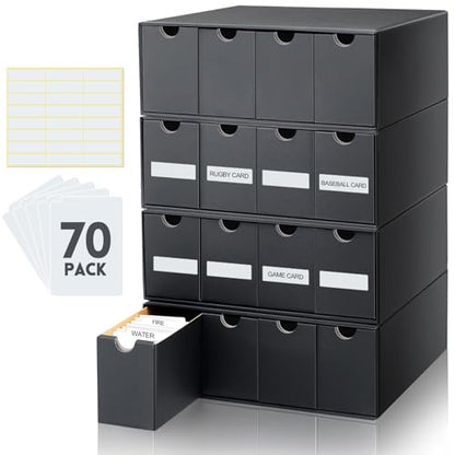 Cholemy Trading Card Storage Box Card Organizer 15000+ with 70 Cardboard Storage Divider, Label Sticker for Collection Compatible with Tcg, Sport Cards(4 Row, 4 in A Row,Black) - size: 4 Row, 4 in a Row