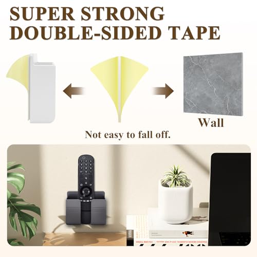 2 Pcs Wall Mount Phone Holder with Adhesive Phone Stand with Data Cable Receiving Hole, Charger Remote Control Storage Box for Bedroom, Kitchen, Bathroom, Office (Gray) - color: Grey