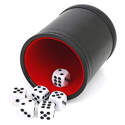 Felt Lined Professional Dice Cup with 6 Dices Quiet for Yahtzee Game | Quiet felt-lined dice cup with sturdy construction and premium look, ideal for Yahtzee, Farkle and other dice games - color: Black
