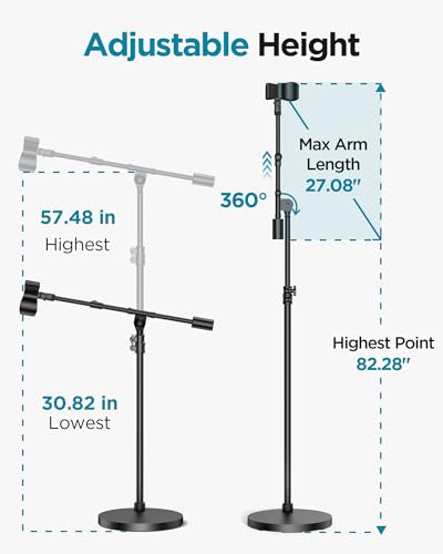 InnoGear Mic Stand Floor Max Height 82.28" Microphone Stand Holder Boom Arm | for Blue Yeti Shure Fifine HyperX, Extendable, Seated to Standing, Stable, For Any Recording Setup, Mini Height 30.82"