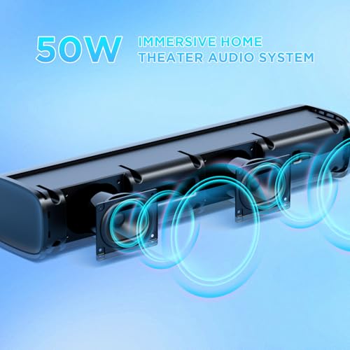 MZEIBO Sound Bar, 50W Soundbar for Smart TV Bluetooth 5.3 Speaker 17Inch with ARC/Optical/AUX Connection Surround for Home Theater Audio TV/PC/Gaming/Projectors