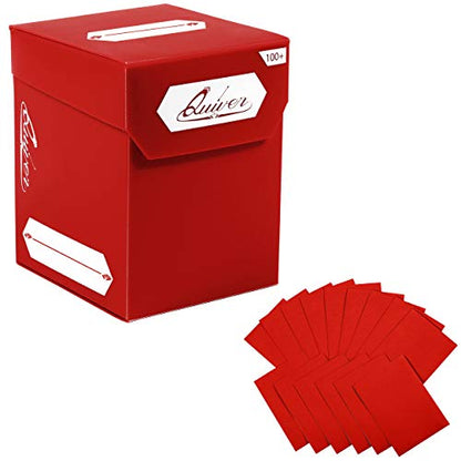 Quiver Time Red Trading Card Deck Block & Card Sleeves Bundle Fits Magic: The Gathering Cards & Other TCG - 100+ Standard Deck Box with 2 Dividers and 100 Artemis Red Sleeves (66 x 93 mm) | 1 deck box 100+ with 2 dividers and 100 Artemis red sleeves (66 x