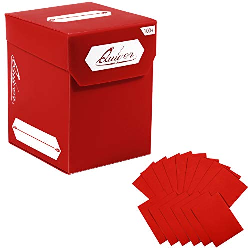 Quiver Time Red Trading Card Deck Block & Card Sleeves Bundle Fits Magic: The Gathering Cards & Other TCG - 100+ Standard Deck Box with 2 Dividers and 100 Artemis Red Sleeves (66 x 93 mm) | 1 deck box 100+ with 2 dividers and 100 Artemis red sleeves (66 x